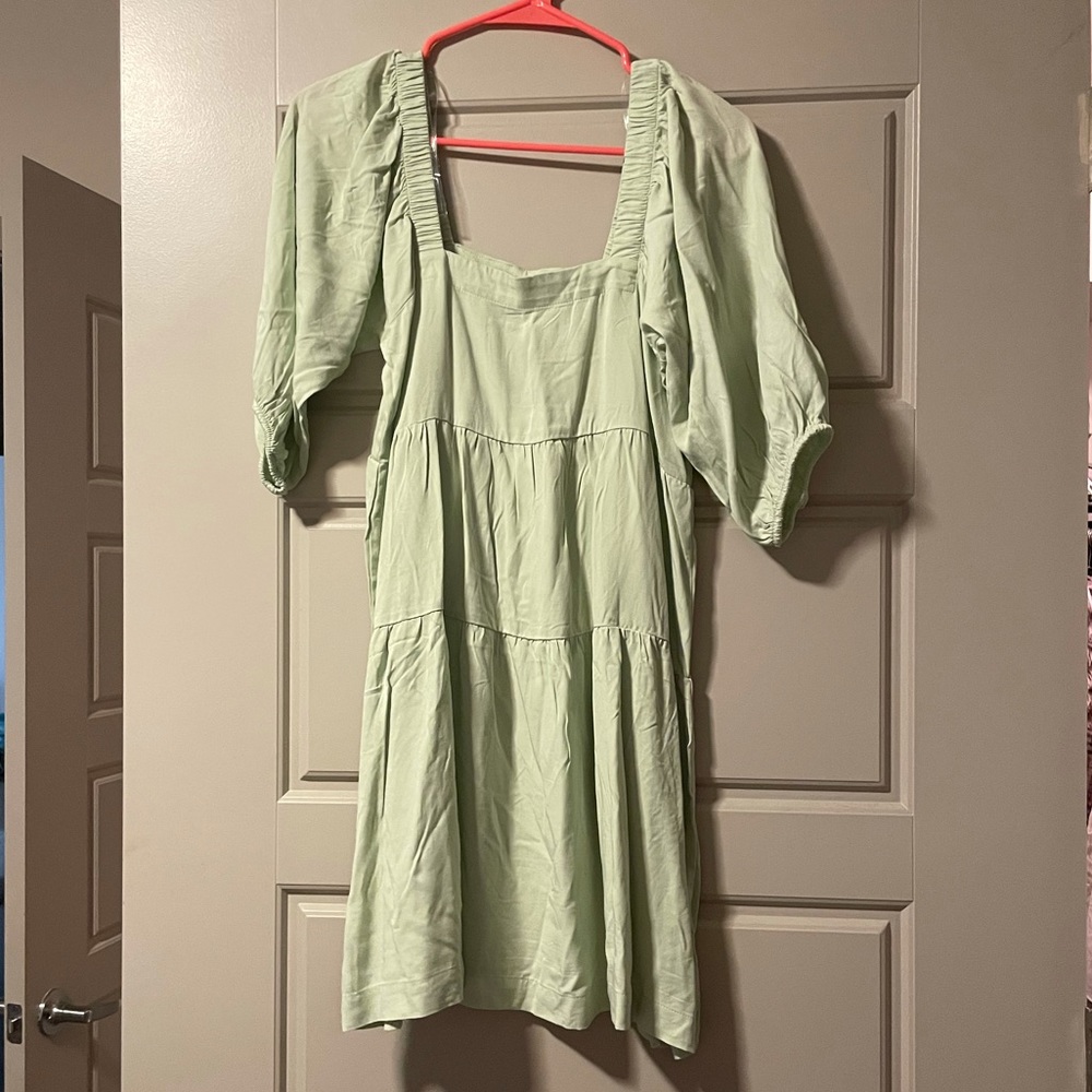 Light Green Square Neck Tiered Dress